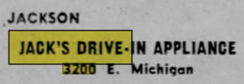 Jacks Drive-In Applicance Store - Dec 1968 Ad